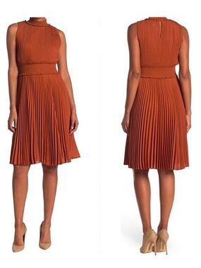 Nanette Lepore Rust Pleated Dress